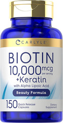 Biotin 10000Mcg 150 Capsules Beauty Formula with Keratin Non-Gmo, Gluten Free Su