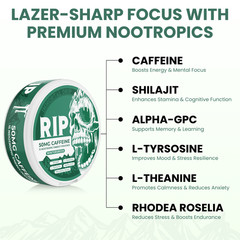RIP Caffeine Nootropic Energy Pouches – Wintergreen – All-Natural – 5 Pack