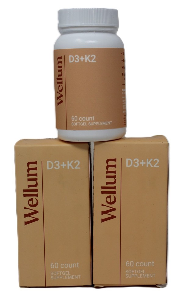 x2 Wellum D3 & K2 60 Count Soft Gel Supplement Supports Bone Immune Health 6/28