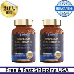 Magnesium 12 in 1 Complex 700mg – Dietary Supplement 120 Capsules, 2-packs Set