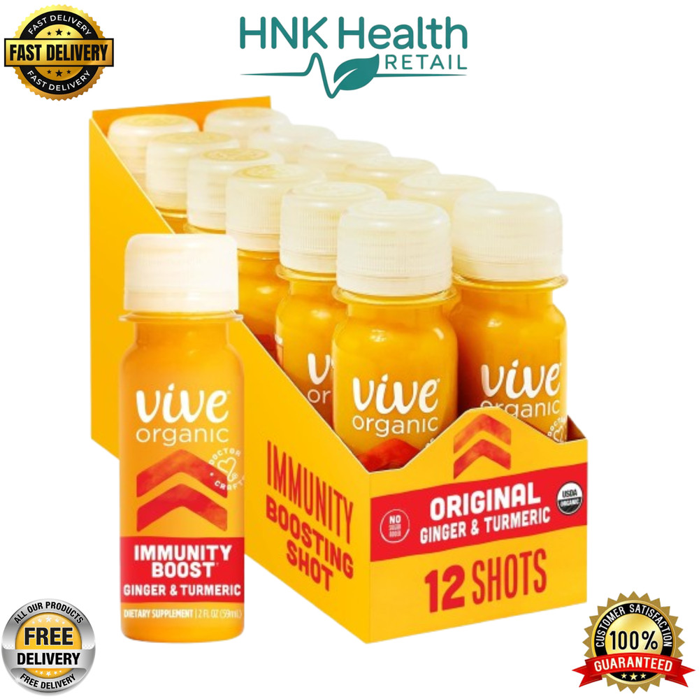 Vive Organic Immune Support Shot, Cold-Pressed Ginger, Turmeric (Pack of 12)