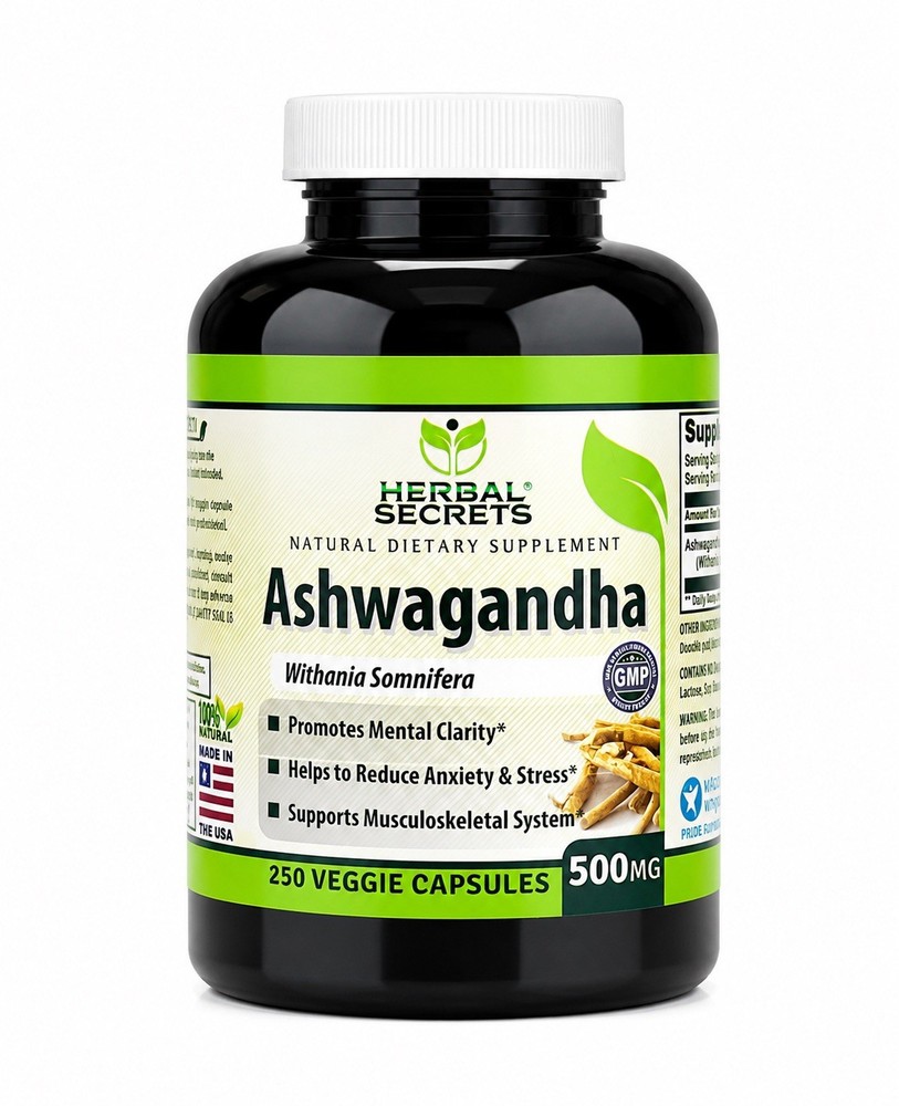 Ashwagandha 500mg 250 Veggie Capsules Stress Mood Support Non GMO USA