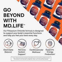 MD Life Potassium Chloride Supplement – Third Party Lab Tested – 99Mg 90 Count –
