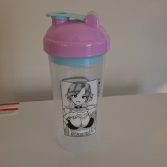 24 fl oz Clear Plastic Reusable Anime Girl Shaker Bottle Pink Blue Screw-on Lid