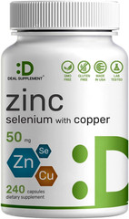 Zinc 50Mg with Selenium + Copper, 240 Capsules, 8 Month Supply, 3 in 1 Mineral F