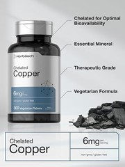 Chelated Copper | 6 mg | 300 Tablets | Vegetarian, Non-GMO | by Horbaach