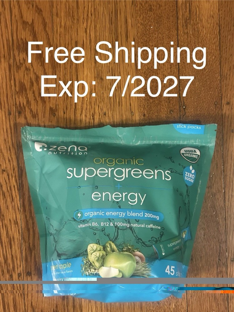Zena Organic Supergreens Plus Energy Apple 45 Stick 7/2027 SeeDesc FreeShip