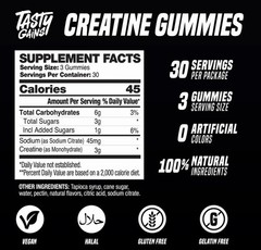 TASTY GAINS Creatine Gummies – 90g of Creatine Monohydrate – Blue Raspberry