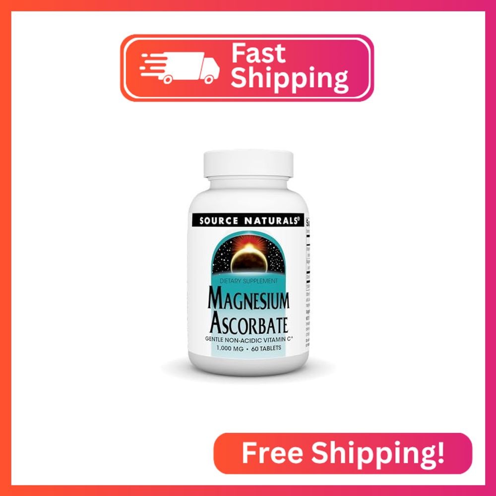 Source Naturals Magnesium Ascorbate, Non-Acidic Vitamin C* -1000 mg, 60 Tablets