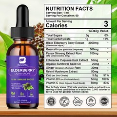 3PACK Black Elderberry Liquid, Black Elderberry Extract, Vitamin C, D3, Zinc 2OZ