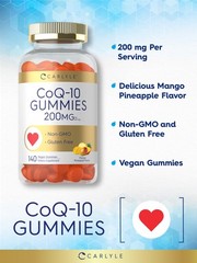 CoQ10 Gummies 200 mg | 140 Count | Mango Pineapple Flavor | Vegan | by Carlyle