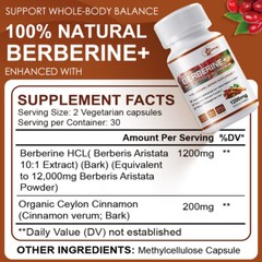 Berberine with Ceylon Cinnamon 1400mg Capsules Blood Sugar Heart Health & Immune