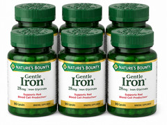 (6 PACK) Natures Bounty Gentle Iron 28 mg, 90 Capsules, FREE SHIPPING, EXP 07/28