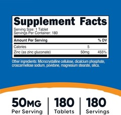 Immune Support with Zinc Gluconate 50mg, 180 Tablets – Non-GMO & Gluten-Free