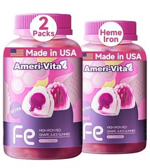 Ameri-Vita High Iron Red Grape Juice Gummies 60 Gummies X 2 Bottles(120 Gummies)