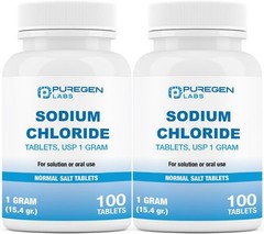 Puregen Labs Sodium Chloride Tablets 1 gm (1000 mg), USP | (15.4gr.) | 100 Count