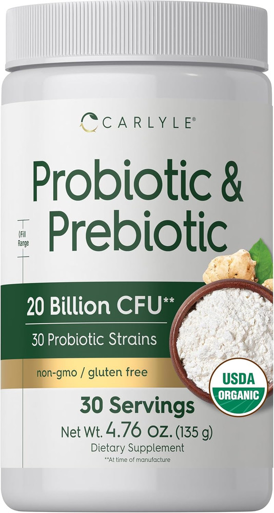 Probiotic and Prebiotic Powder 20 Billion CFU 4.76 Oz Organic Fiber Blend for Wo