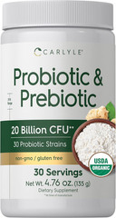 Probiotic and Prebiotic Powder 20 Billion CFU 4.76 Oz Organic Fiber Blend for Wo