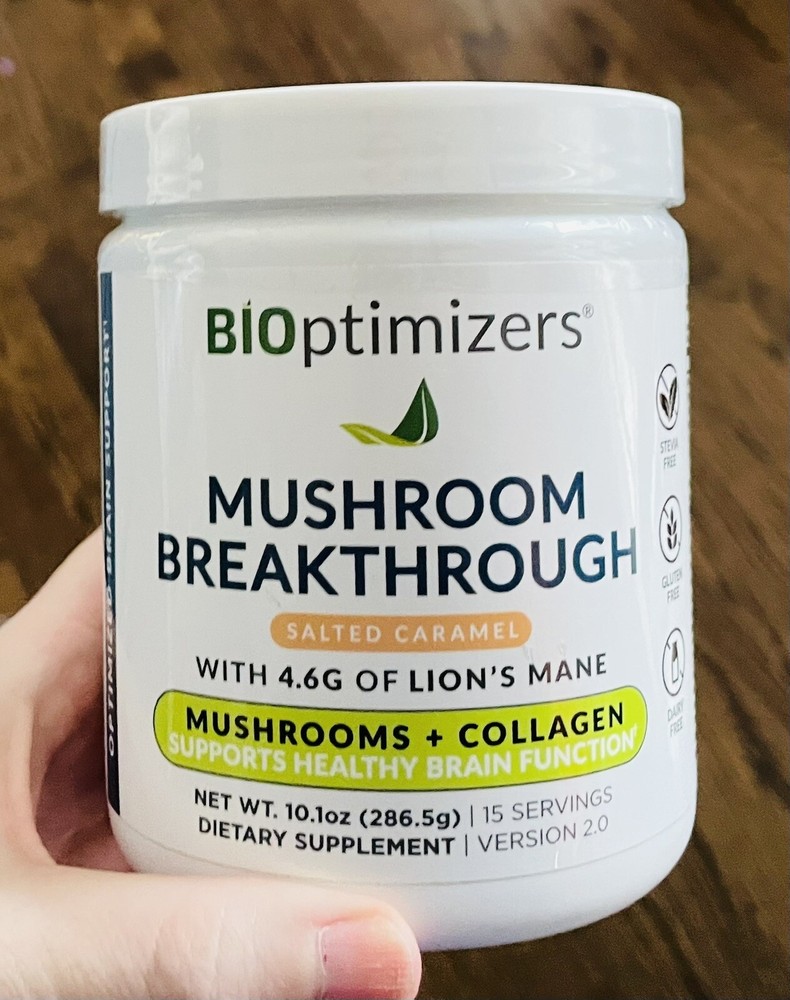 BiOptimizers Mushroom Breakthrough Salted Caramel 10.1 OZ 15 Servings Exp 07/26