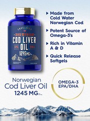 Cod Liver Oil Softgels | 1245mg | 250 Count | Norwegian | Non GMO | by Carlyle