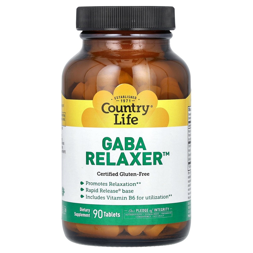 Country Life GABA Relaxer 90 Tablets Gluten-Free, GMP Quality Assured, Kosher,