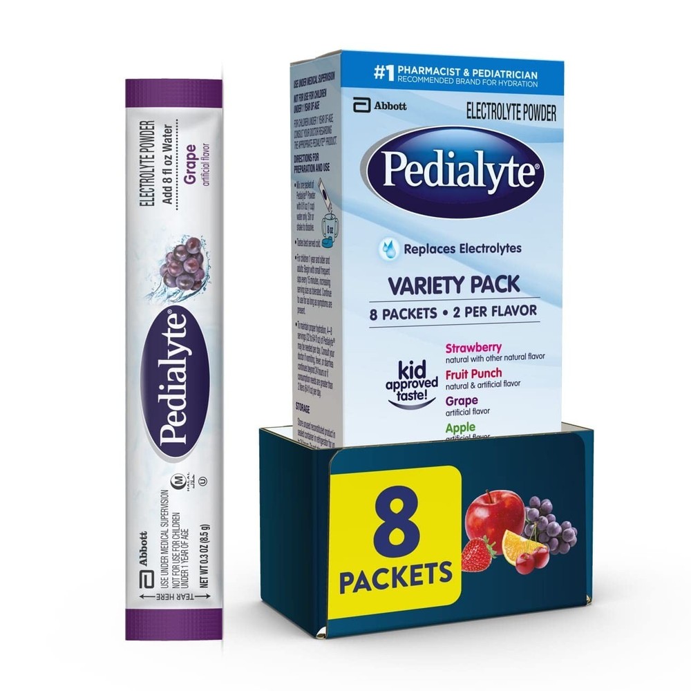 Pedialyte Electrolyte Powder Packets, Variety Pack, Hydration Drink, 8 Single