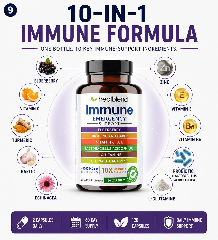 10 in 1 Immune Support Formula Elderberry Vitamin C Zinc Echinacea Ginger 120pc