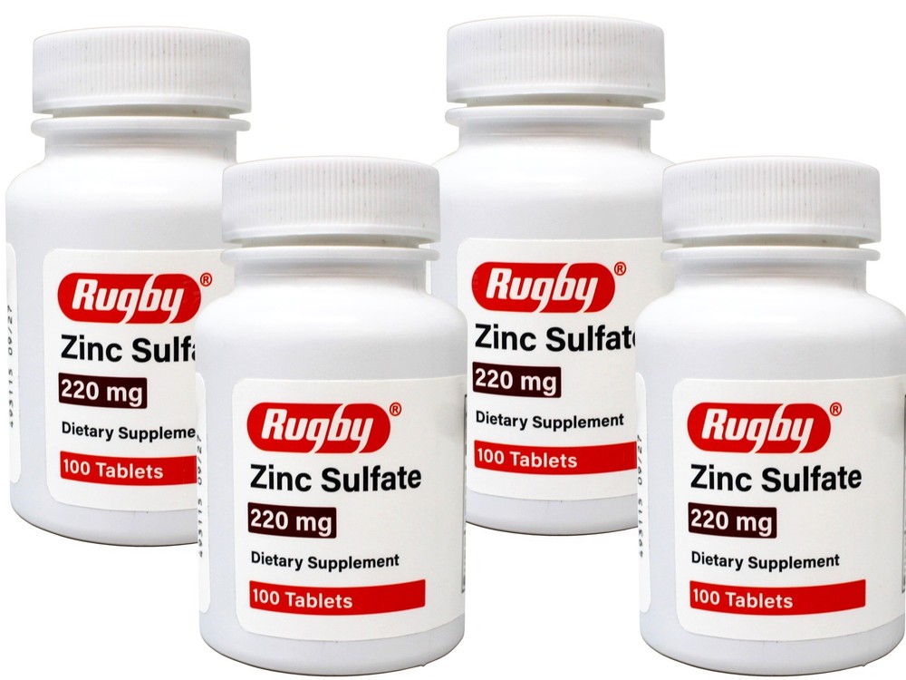 4 Pack – Rugby Zinc Sulfate 220 mg Tablets Dietary Supplement – 100 Tablets