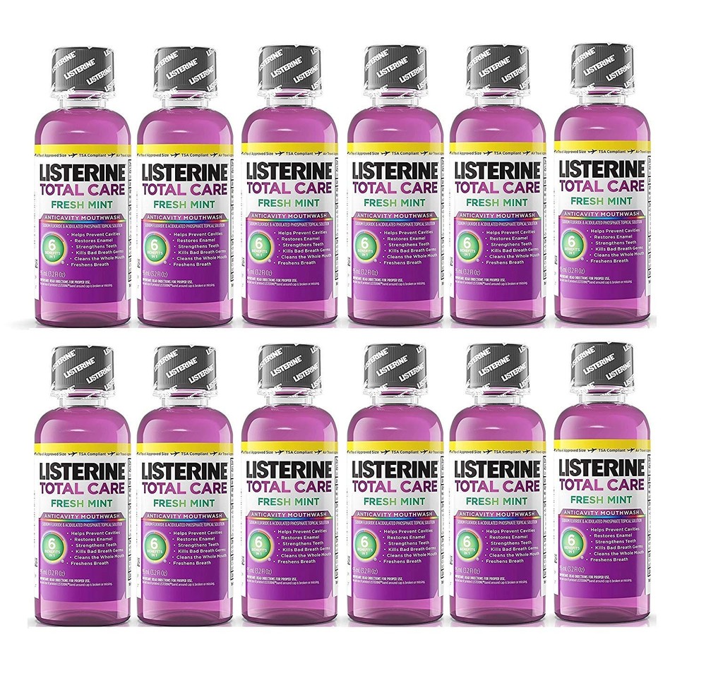 Listerine Total Care Fresh Mint Antiseptic Mouthwash, 3.2 Fl Oz (Pack of 12)