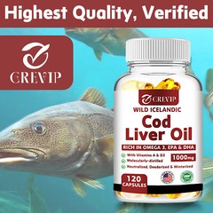 Wild Icelandic Cod Liver Oil Capsules 1000mg – Omega-3 EPA, DHA , Vitamin A & D3