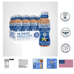 Quest Vanilla Latte Iced Coffee – 4 Pack, 10g Protein, 1g Sugar, 200mg Caffeine