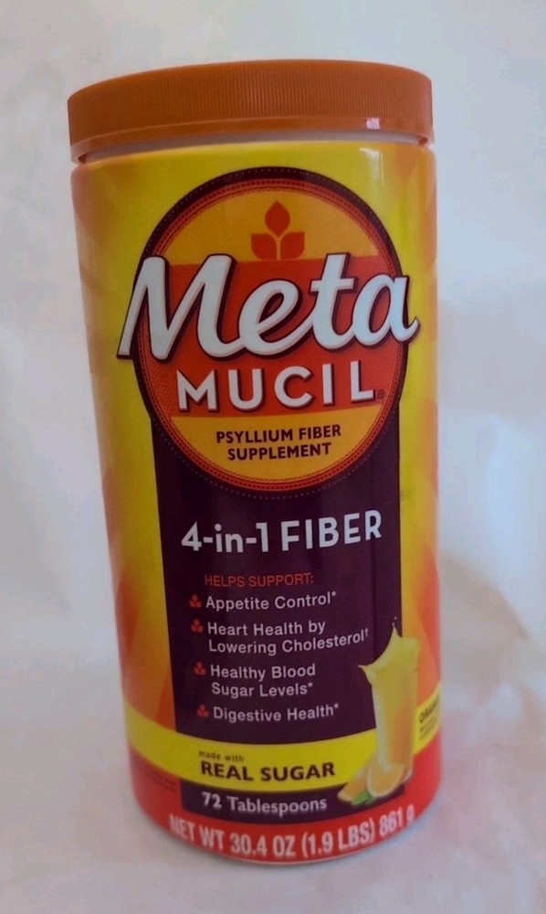 Fiber, 4-in-1 Psyllium Fiber Supplement Powder with Real Sugar, Orange Smooth…