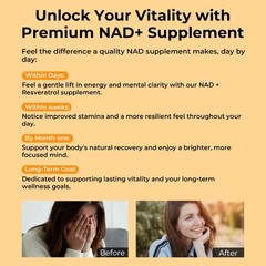NAD Supplement 1550 mg-Daytime Nicotinamide Riboside + Nighttime L-Tryptophan…