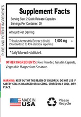 Premium Quality Testosterone – TRIBULUS TERRESTRIS 45% 1 Bottle 100 Caps