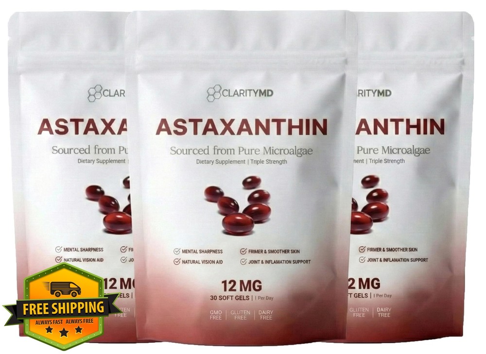 ClarityMD Astaxanthin 30 Softgels Pack of 3 12mg