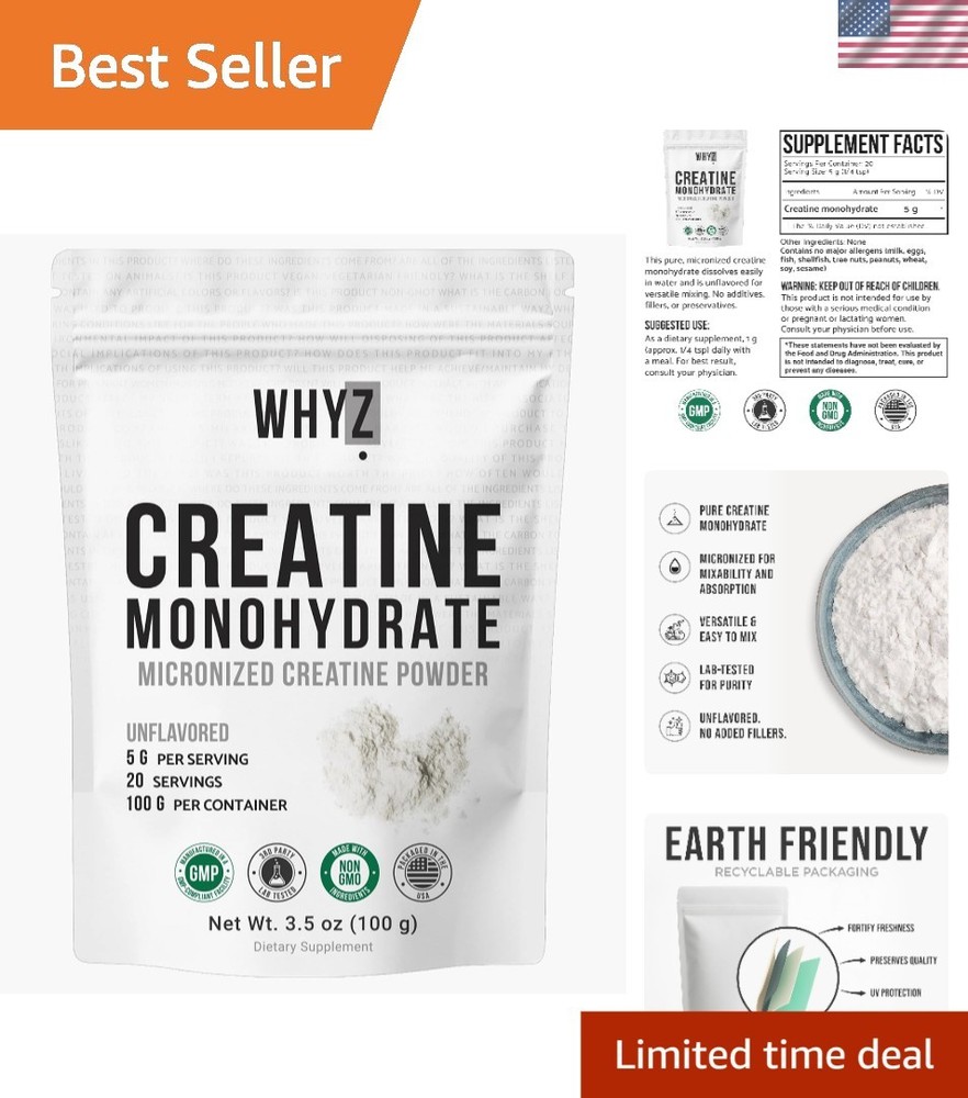 3.5 oz Creatine Monohydrate – Easy Mixing Unflavored Supplement for Both Genders