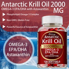 Antarctic Krill Oil 2000mg – Omega-3,EPA, DHA, Astaxanthin,Heart and Skin Health