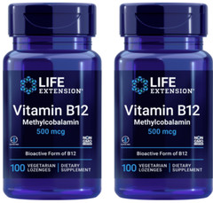 2PACK Life Extension Vitamin B12 Methylcobalamin 500 mcg 100 Vegetarian Lozenges