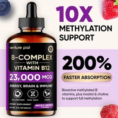 Venture Pal Vitamin B Complex Liquid Drops W/ B12 Methylcobalamin B9 Folic B1-B7