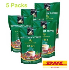 5 x Wuttitham Healthy Instant Coffee 32 in 1 Mixed Herbs Manage Weight Control