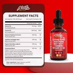Cayenne Pepper Supplement Liquid Drops + Hawthorn Berry, Vitamin D3 K2