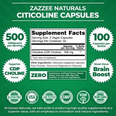 Extra Strength Citicoline CDP Choline 500 mg per Serving, 100 Vegan Capsules