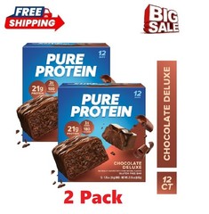 (2 Pack) Pure Protein Bars, Chocolate Deluxe, Low Sugar, 21g Protein, 12 Count