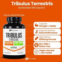 Healthfare Tribulus Terrestris 32,500mg 200 Caps High Potency Herbal Supplements