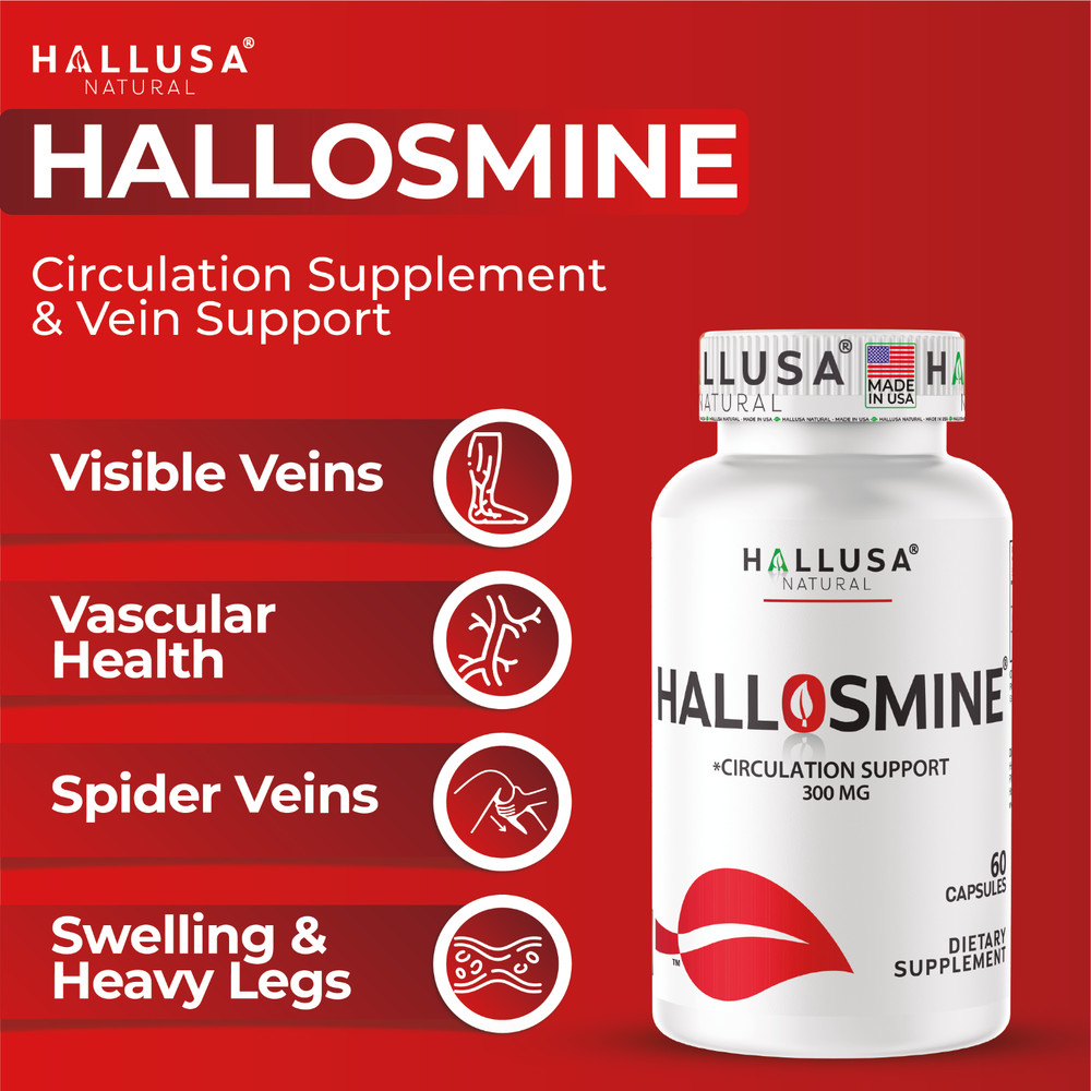 HALLOSMINE Diosmin 300mg – Circulation & Vein Support- Varicose Veins – 60 Caps