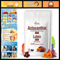 14-in-1 Astaxanthin 12mg & Lutein 40mg Supplements – Eye, Skin, Joint Health, No
