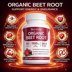Beravia Organic Beet Root Capsules, Purely Natural, Non-GMO 60-Counts
