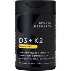 Vitamin D3 + K2 5000iu Plant-Based D3 + 100mcg Vitamin K2 as MK-7 – 120 Softgels