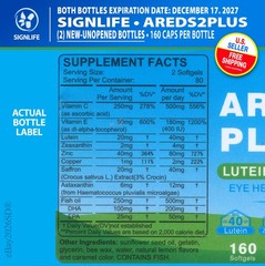 (2) Bottles • AREDS 2 Plus Eye Vitamins • w/Lutein, Zeaxanthin and Astaxanthin