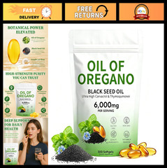 Oil of Oregano Softgels with Black Seed Oil & Thymoquinone, 300 Count, 6000mg, N
